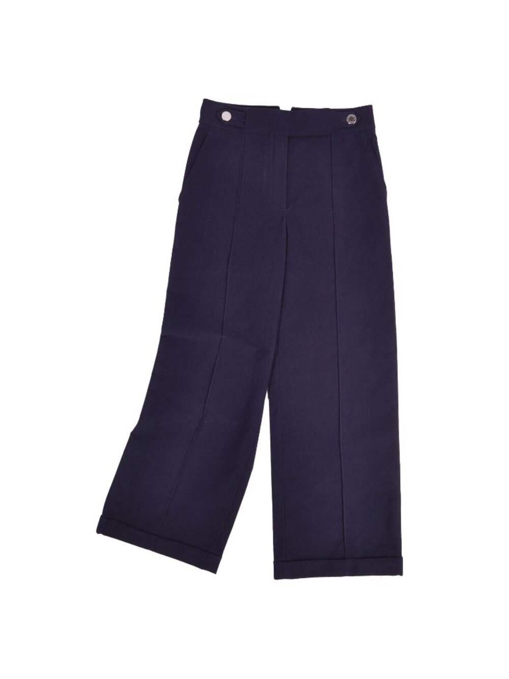 Hermes Pants Long Wide Sellier Buttons Cotton Navy 34